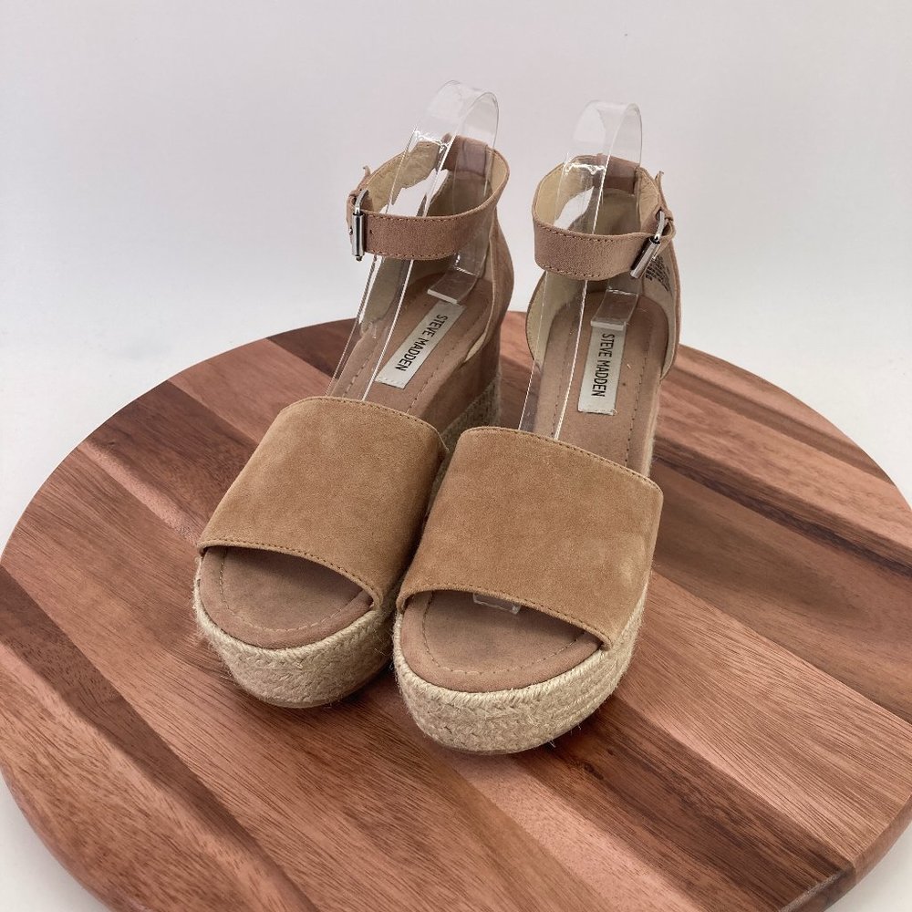 Steve Madden Womens Shoes Apolo Wedge Sandals Beige Espadrilles Size 8